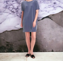 Eileen Fisher Stretch Velvet Dress Small 6 8 Shell Blue Jewel Neck $198 NWT - £76.32 GBP