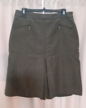 Kate Hill Wool Skirt Womens Size 10 Pleated Front Back Slits Pocketed Olive - £17.06 GBP
