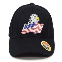 American Flag &amp; Eagle Black Embroidered Baseball Cap Hat New! - £8.93 GBP