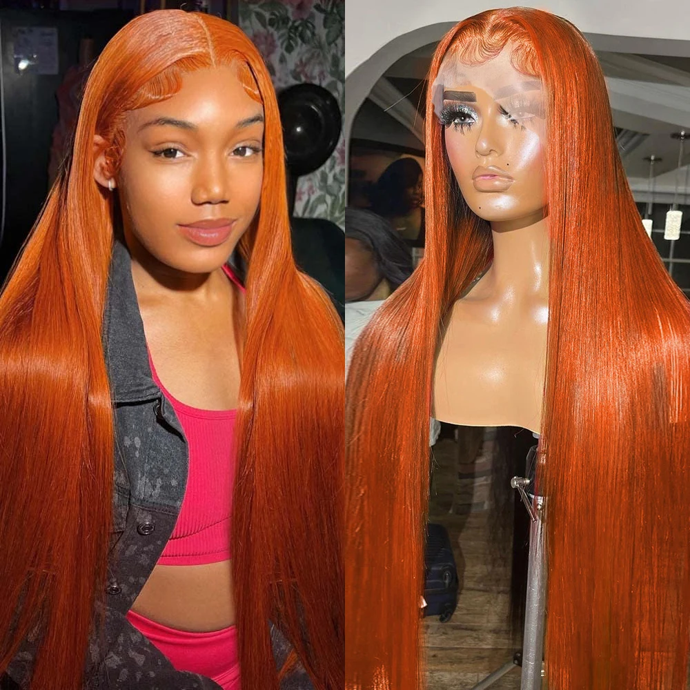 Ginger Orange Hd Lace Wig 13x6 Human Hair Brazilian Highlight Color Wigs P - £73.66 GBP+
