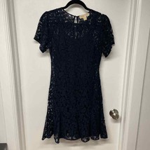 Michael Kors Navy Blue Sheer Lace Short Sleeve Dress Size 0 XS Cocktail ... - £35.69 GBP