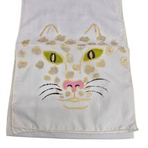 vintage White Hand Painted Kitty Cat Leopard Scarf 1970s Acetate 53&quot; long - $595.99 MXN