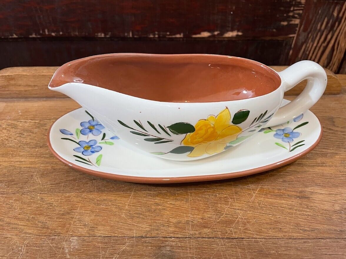 Stangl Pottery Country Garden Gravy Boat Pitcher with Saucer Underplate