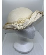 Vintage Women’s Marion Valle New York Hat Cream Bows Netting Canvas 22 MSC - £33.88 GBP