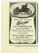 1903 Columbia Automobiles Antique Print Ad Electric Vehicle Company Hartford - $8.75