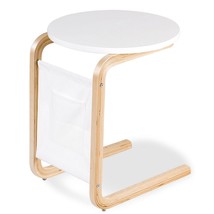 Bentwood Sofa Side Table with Square Tabletop and Storage Bag - Color: W... - $52.84