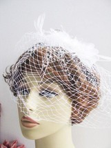 Bridal White Bow and Feather Veil Women’s Birdcage Headwear Hair Clip He... - £16.72 GBP