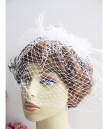 Bridal White Bow and Feather Veil Women’s Birdcage Headwear Hair Clip He... - $28.48 CAD