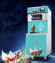 110V 1.8KW Commercial 3 Flavor Soft Serve Ice Cream Freezer Machine 20-30L/H - £1,104.97 GBP