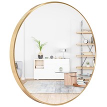 Gold Round Mirror 24 Inch, Circle Mirrors With Hooks And Metal Framed, Round Wal - £67.93 GBP