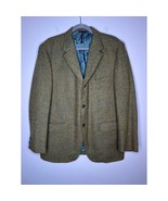 1970s Harris Tweed Virgin Scottish Wool Green Blue Teal Twee Blazer 46 R - £51.26 GBP