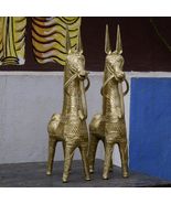 Sowpeace Handmade Dhokra Dhokra Horses: Majestic Pair Tabletop Decor Tab... - £2,043.73 GBP