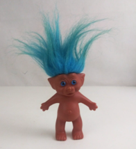 Vintage Troll Doll With Bright Blue Eyes &amp; Blue Hair 4&quot; Troll Doll Made In Korea - £10.86 GBP