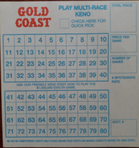 6 Sheets The GOLD COAST Hotel Casino Original Keno Playing Game Sheet Las Vegas - £4.75 GBP