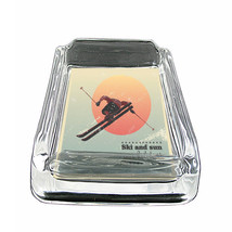Vintage Skiing D41 Glass Square Ashtray 4&quot; x 3&quot; Smoking Cigarettes Winter Skiers - £38.96 GBP