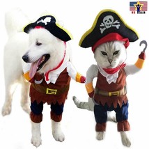 Funny Pet Cosplay Clothes Pirate Costume Dog Puppy Cat Suit w/ Hook Size- Large - £9.13 GBP