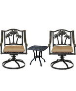 3 piece bistro patio set Palm Tree cast aluminum outdoor end table Bronz... - £856.11 GBP
