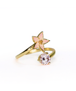 14K Gold Plated 925 Silver Adjustable Ring Pink Enamel Flower CZ Hypoall... - $80.00