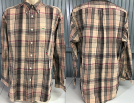 Tommy Hilfiger Brown Plaid Medium Cotton Mens Button Shirt - $12.74