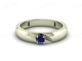 Blue Sapphire Round Gemstone 925 Sterling Silver Handmade Modern Women Ring - £41.24 GBP