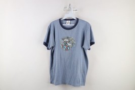Vintage Y2K 2004 Womens Medium Faded Shark Skateboarding Ringer T-Shirt Blue USA - £35.01 GBP
