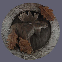 Moose Round Carved Wall Plaque - £22.38 GBP
