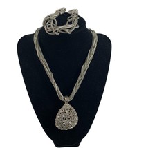 Silver Tone Twisted Multi Strand Necklace Bracelet Filigree Rhinestone Pendant - £26.96 GBP