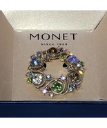 VTG Monet Multicolor Rhinestones Brooch Gold Tone Circle Wreath Pin 1.75... - £19.89 GBP