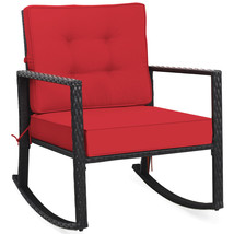 Patio Rattan Rocker Chair Outdoor Glider Wicker Rocking Chair Cushion Lawn Red - £158.26 GBP