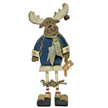 Vintage Rustic Wooden Handpainted Christmas Moose Figure Decoration 15&quot; - $10.87