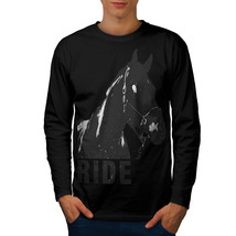 Wellcoda Nature Wild Animal Mens Long Sleeve T-shirt, Horse Graphic Design - £17.98 GBP