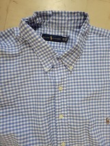 Ralph Lauren Mens 3XB Shirt Long Sleeve Big &amp; Tall Blue White Checked Fl... - £22.61 GBP