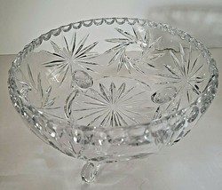 CRYSTAL TRI-FOOTED BOWL WITH PINWHEEL PATTERN - £18.40 GBP