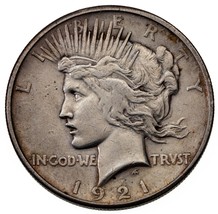 1921 Silver Peace Dollar in Very Fine VF Condition, Grafitti on Reverse - $197.50