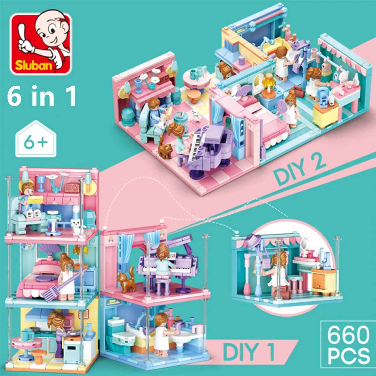 Sluban Building Block Toys Mini Handcrafts 6 IN 1 B0757 Girls Play House - £40.75 GBP