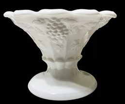 Westmoreland White Milk Glass Grapes Leaves Flared Pedestal Bowl Scalloped Vtg - $23.02