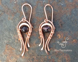 Handmade copper earrings with wire wrapped smoky fluorite - £23.59 GBP