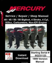 Mercury Outboard Repair Service &amp; Shop Manual (40/45/50/50 Bigfoot, 4 Stroke) - £7.86 GBP