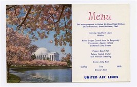 United Airlines Menu Postcard Cherry Blossoms &amp; Jefferson Memorial Washi... - £14.22 GBP