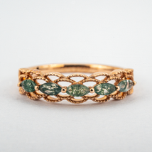 Classic Moss Agate Nature Inspired Design Gold Ring Rose Gold Band - $300.00+