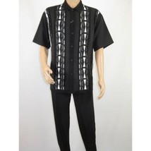 Men Silversilk 2pc Walking Leisure Matching Suit Italian Woven Knits 71032 Black image 2