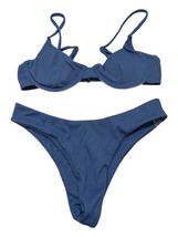 Shein Womens Small Slate Blue Textured  Bikini Set High Waist Cheeky - $11.29