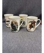 Vtg Norman Rockwell Set of 4 Authentic Coffee Mug/Cup Gold Trim Vintage ... - $13.86