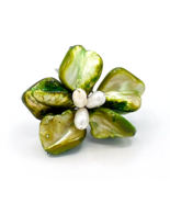 Wire Wrapped Dyed Green Mother Of Pearl Chunky Flower Ring Adjustable - $43.46 CAD