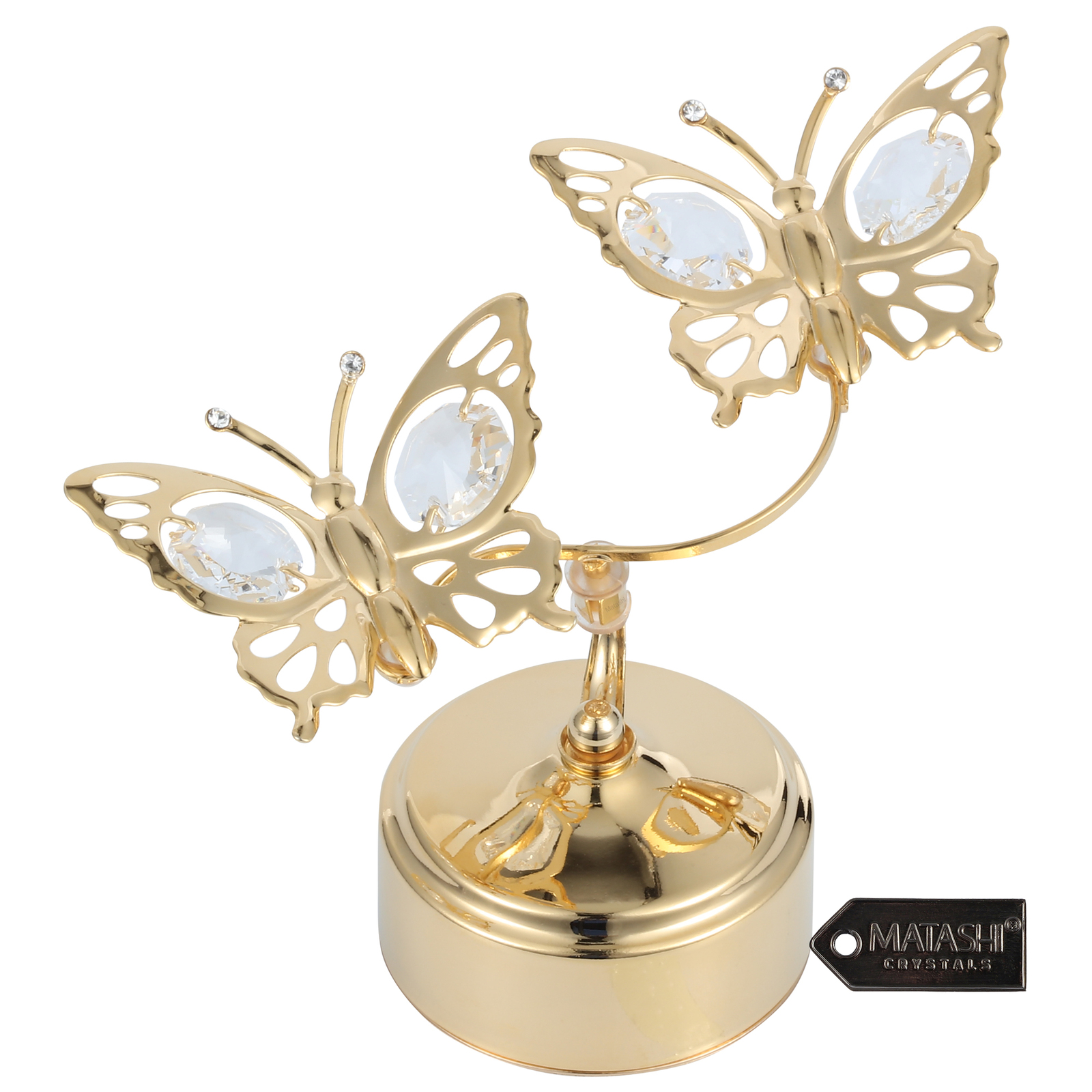 Primary image for Matashi 24K Gold Plated Music Box & Crystal Double Butterfly Figurine Ornament