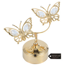 Matashi 24K Gold Plated Music Box &amp; Crystal Double Butterfly Figurine Ornament - £37.23 GBP