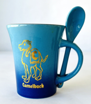 Camelback Inn Resort Coffee Cup with Spoon Blue Ombré &amp; Metallic Gold Ca... - $24.18