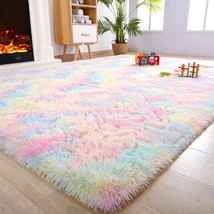 Noahas Fluffy Rainbow Rug For Girls Bedroom, 4 X 6 Feet Pink Rugs For Bedroom - £27.25 GBP
