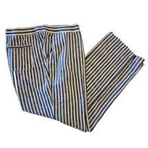 Ellen Tracy Linen Blend Pants Womens XL Blue Stripe Wide Leg Drawstring ... - $19.18