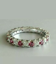 1.2 Karat Labor Erstellt Rubin &amp; Diamant Ewigkeit Wedding Ring 14K Weiß - £94.77 GBP